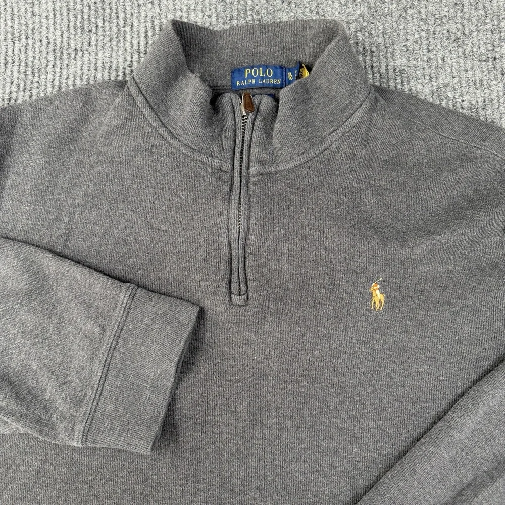 Polo Ralph Lauren Men's Estate Rib 1/4 Zip Pullover Sweater XL Gray‎ Preppy